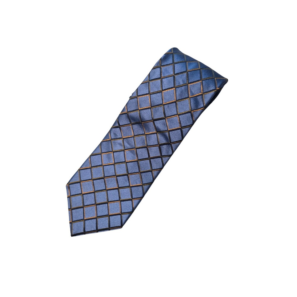Ted Baker London Mens Blue Gold Diamond Geometric Silk Necktie Hand Tailored USA
